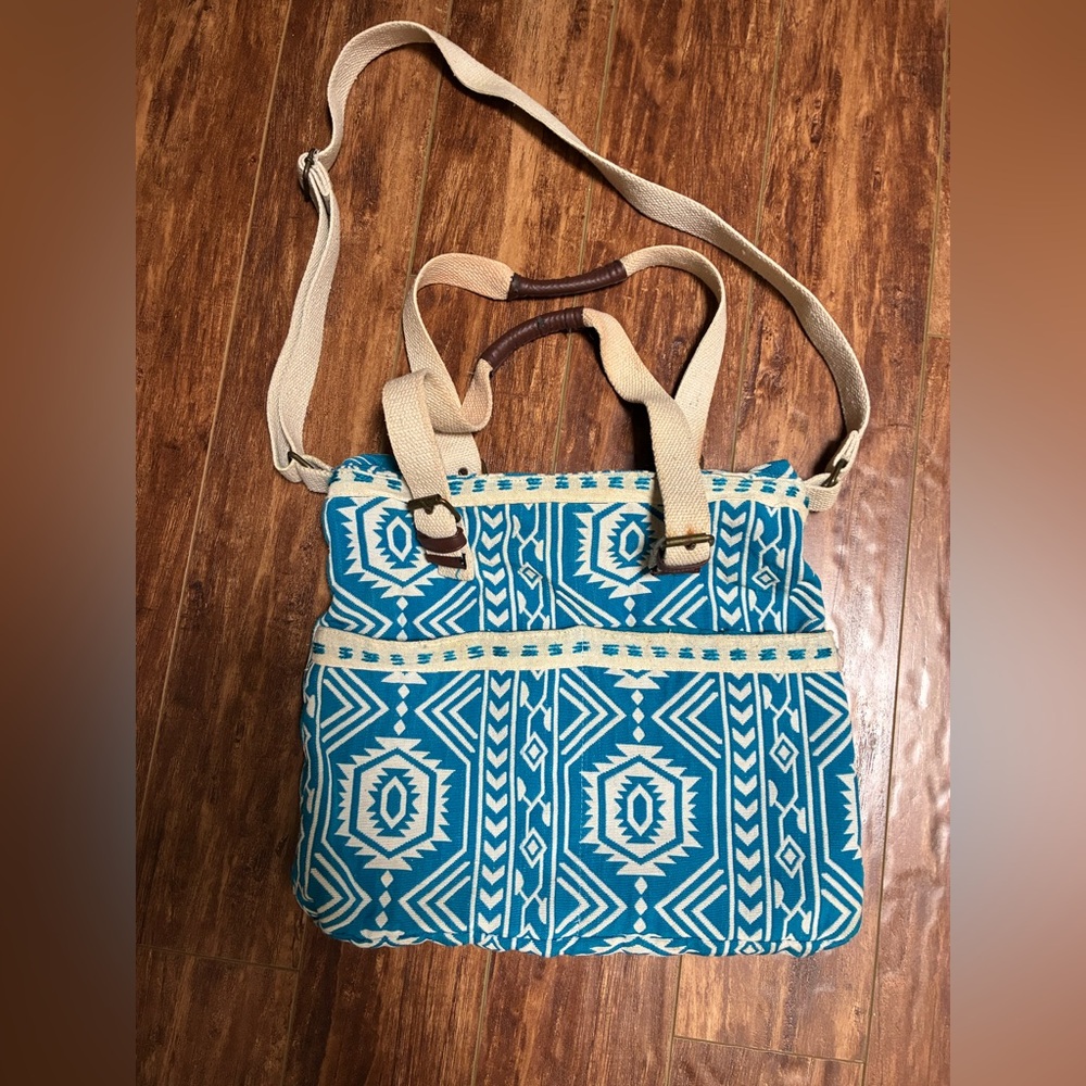 Blue and white Geometric Patterned Women's Bag